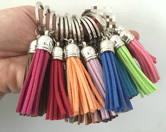 Tassel keychain, Suede Leather keyring, Initial and Tassel key ring, Suede Leather tassel key chain