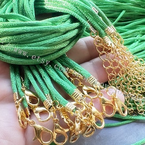 gold finish end--15pcs glass green 12-24inch adjustable 2mm Satin Rattail Cord