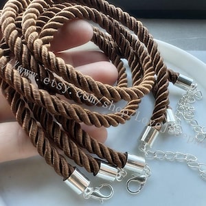Bright Silver End--2pcs 12-24 inch 5mm ( 52 colors can choose ) braided silk rope necklace cords