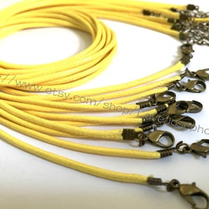 40 18-20inch adjustable yellow 2mm korea wax cotton necklace cords with Antique Bronze End