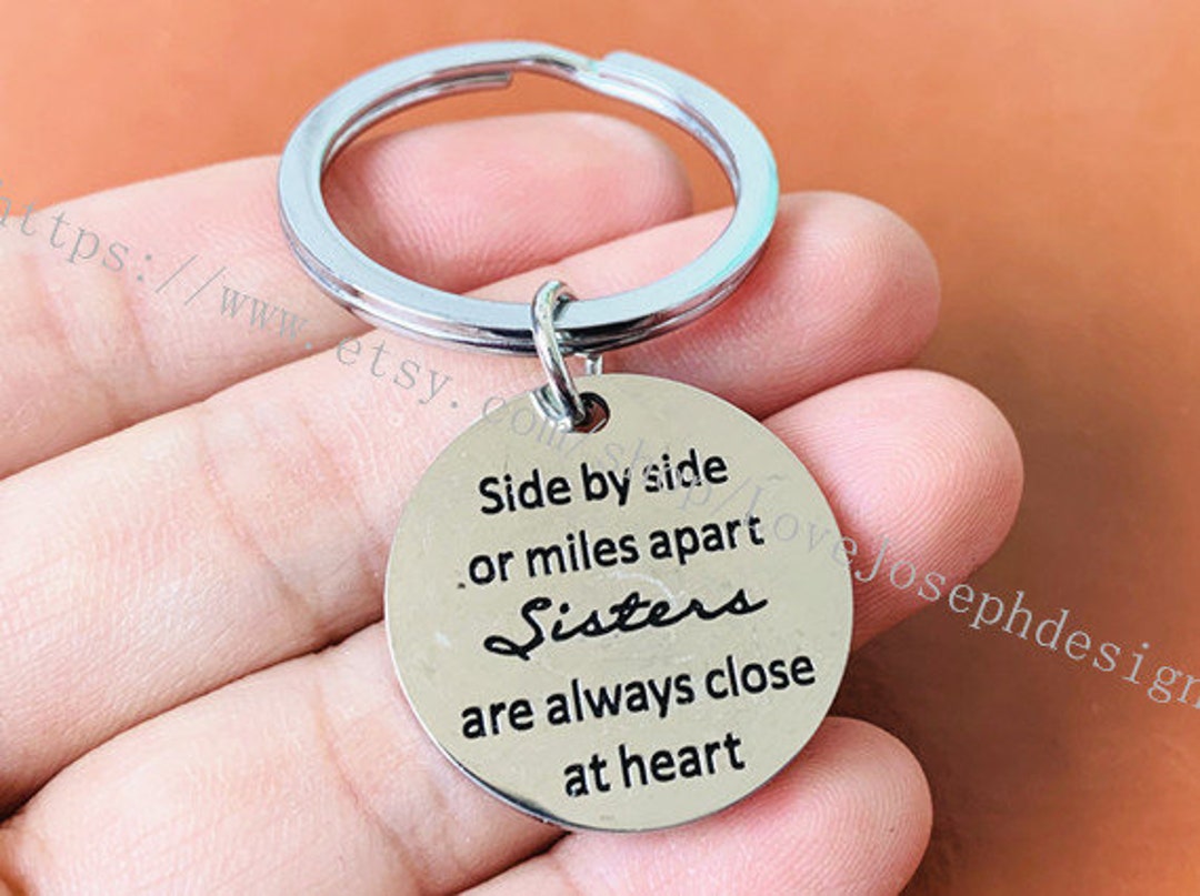 Sister Brother Mom Dad Gift Family Keychain - 'Side By Side Or Miles Apart' Heart Charm, Silver Plated, Gift For Family Members Family Charm Jewelry