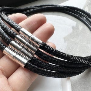 マグネット留め具 - 4個 調節可能 12～24インチ 韓国ワックスコットン 4mm ブラックネックレスコード