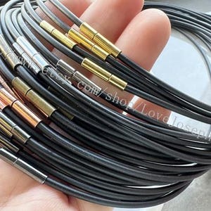 10PCS 12-24inch adjustable 2mm black colors round rubber necklace cords with needle clasps