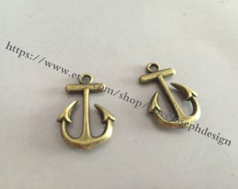 vente en gros 100 pièces / Lot Antique Bronze Plaqué 15mmx23mm Anchor Charms (#038)