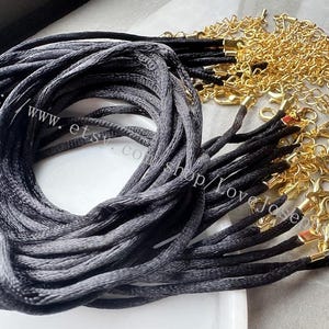 GOLD FINISH END--15pcs black 12-24inch adjustable 2mm Satin Rattail Cord with water drop
