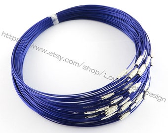 Set of 10 or 100 Pieces 18 inch 1mm thickness roayl blue stainless steel choker necklace wires with screw clasps