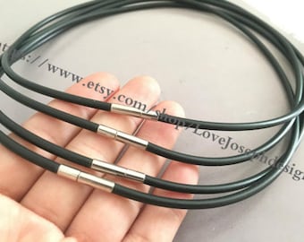 10PCS Adjustable 16inch 18inch 20inch 2mm/3mm  black colors round rubber necklace cords with needle clasps(#0501)