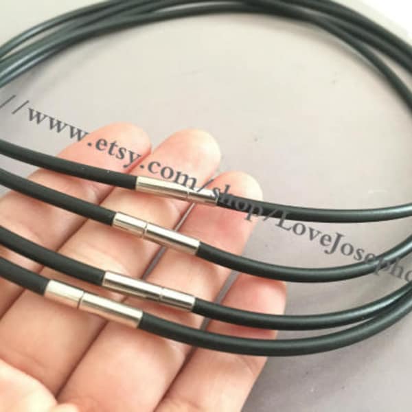 10PCS Adjustable 16inch 18inch 20inch 2mm/3mm  black colors round rubber necklace cords with needle clasps(#0501)