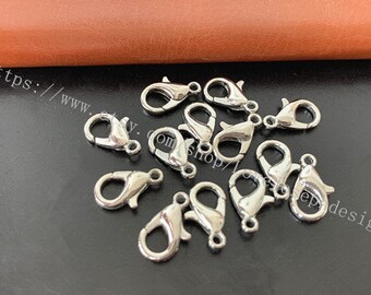 100 /Lot versilbert 12mmx7mm Zinklegierung Klasse A Lobster Krallenverschluss
