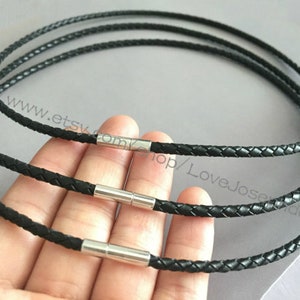 10PCS Adjustable 16-30inch  3mm Black & brown genuine braided leather necklace cords needle clasps