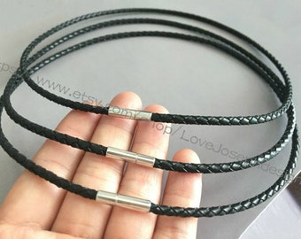10PCS Adjustable 16-30inch  3mm Black & brown genuine braided leather necklace cords needle clasps
