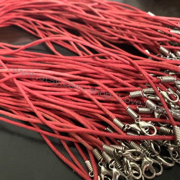 15pieces 17-19inch Ajustable 1.5mm cera roja caliente cordones de collar de algodón con extremo de bobina de resorte