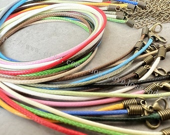15 pezzi di cordini per collane in cotone cerato coreano da 1,5 mm, regolabili, colori misti, da 16-18 pollici