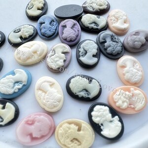 25 Pieces 10mmx14mm Oval Flatback Mixed Resin Beaty Cabochon/Cameo