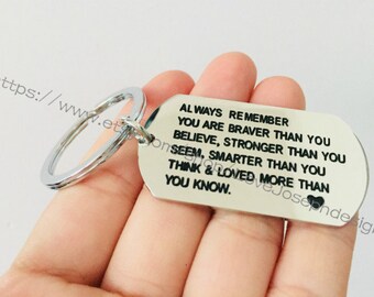 Always remeber you are braver than you believe STRONGER than you seem SMARTER than you think & LOVED more than you know letter keychain