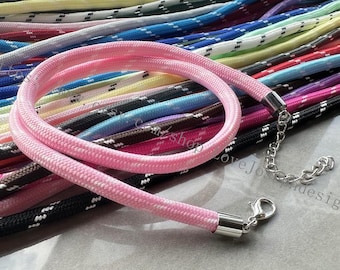2PCS 12-24 inch 5mm ( 22 colors can choose ) 5mm Dopamine Rope necklace cords with Silver End Cap