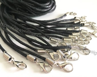 all'ingrosso 50pezzi 17-19 pollici Regolabile 1,5 mm nero cera collana collana di cotone corde con estremità bobina a molla