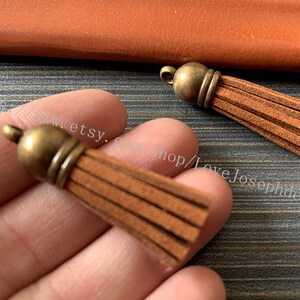 wholesale  70pieces brown suede leather Bronze plastic caps ear tassel --for length 45mm