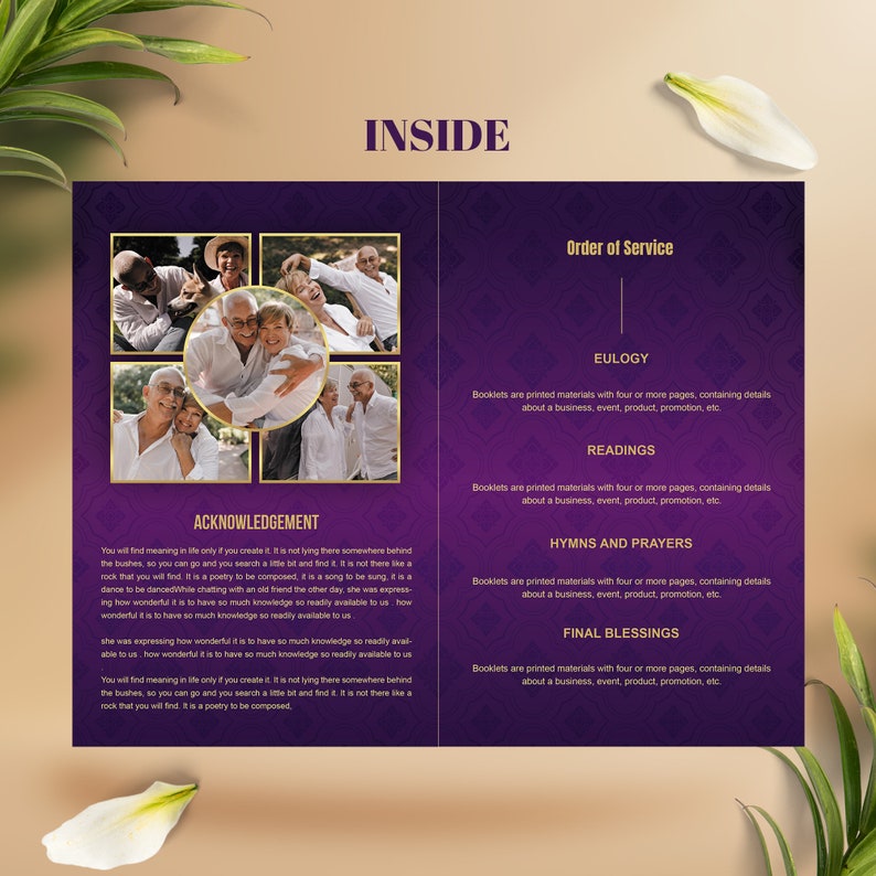 Purple Funeral Program Template Word Funeral Program Etsy