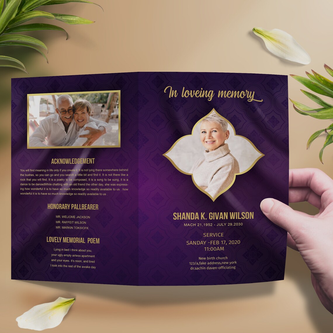Purple Funeral Program Template Word Funeral Program | Etsy