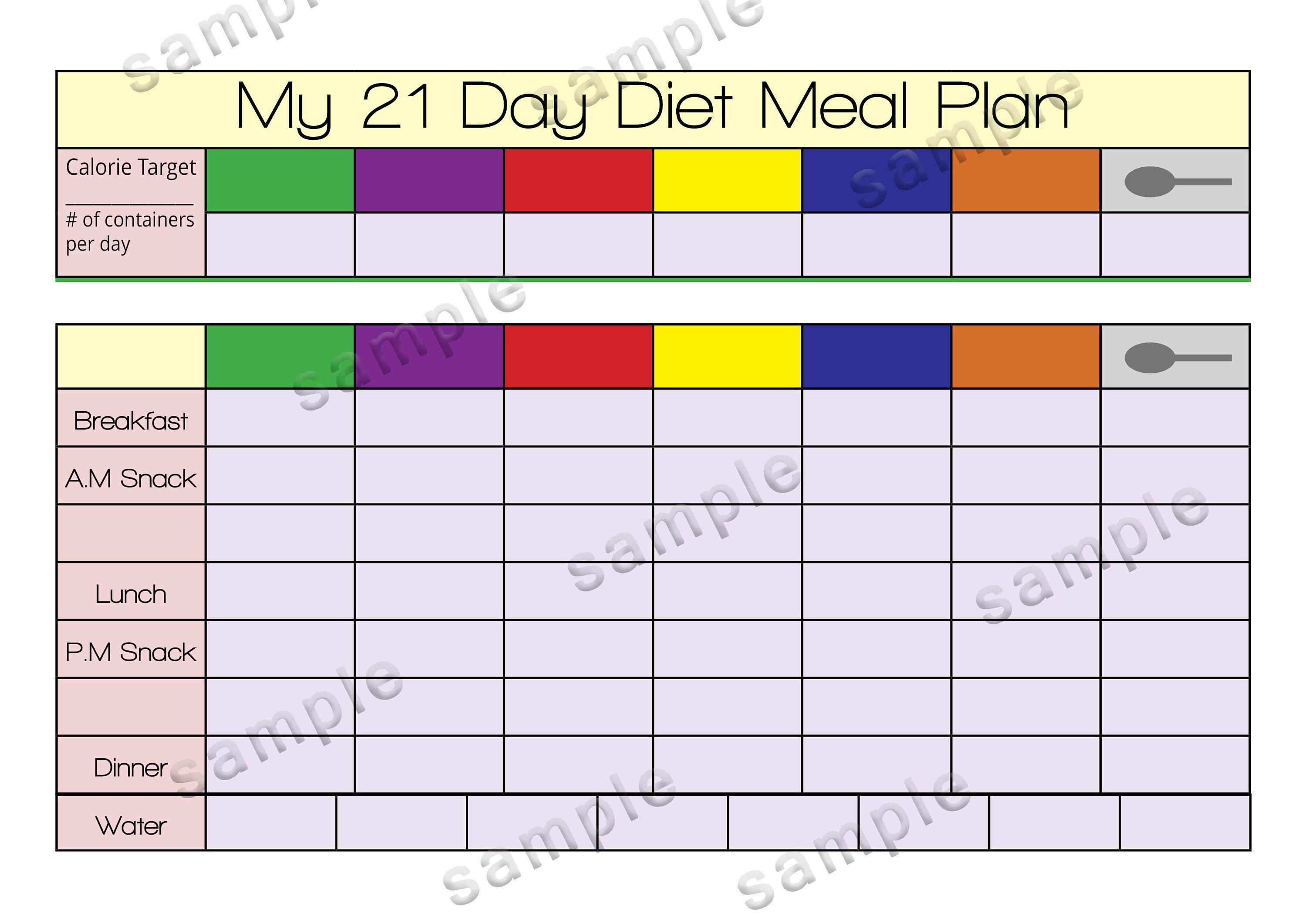 21 Day Diet Meal Plan, Food List, Shopping List, Printable - Etsy