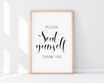 Bathroom prints, Please seat yourself, Printable art, Bathroom wall decor, Bathroom signs, Funny bathroom decor, Washroom, Restaurant decor