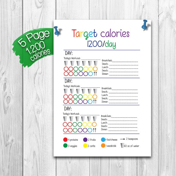 21 day diet calories tracker BUNDLE - 1,200 Calorie Bracket, Shopping List, Measurement Tracker and More!