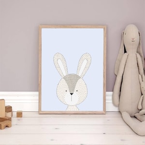 Rabbit poster, rabbit wall art, bunny rabbit print, rabbit lover gift, rabbit painting, kids room decor, baby room decor,nursery bunny print