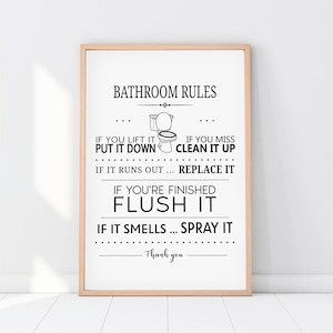 Bathroom rules print, bathroom print, bathroom decor, bathroom wall art, funny bathroom print, bathroom sign, kids bathroom, DIGITAL  FILES