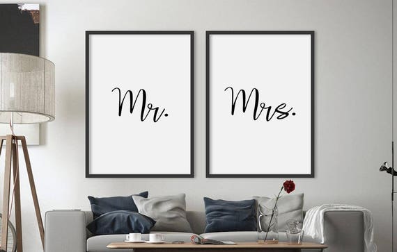 Mr And Mrs Prints Mr And Mrs Signs Set Of Two Quotes Prints Couples Prints Couples Decor Wedding Signs Bedroom Decor Home Decor