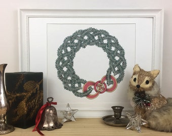 Braided Evergreen Wreath Watercolor Painting