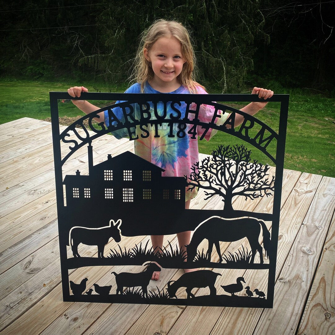Custom Metal Outdoor Farm Sign With Farmhouse and Farm Animals Etsy
