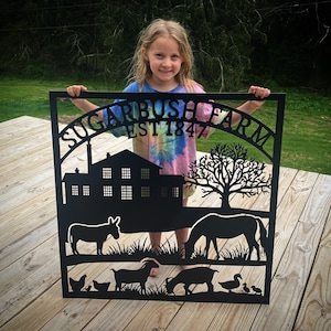 Custom Metal Outdoor Farm Sign with Farmhouse and Farm Animals