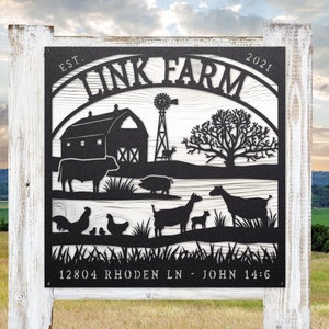 Farm Ranch Sign, Custom Metal Home Decor Signage, Personalized Steel Wall Art Hanging, Gift, Farmhouse Entryway, Animals, Rustic Country