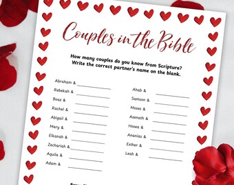 Christian Valentine's Day Game, Bible Trivia, Couples in the Bible
