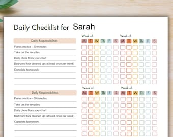 Editable Checklist for Teens and Tweens, Daily Chore Chart (Fillable PDF)