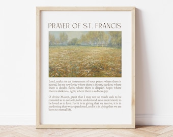 Prayer of St. Francis of Assisi, Printable Vintage Art for Wall, Religious Home Decor, Christian Catholic Decoration, Prayer Card