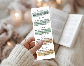 Marcapáginas imprimible "Romans Road", folleto evangélico, tarjeta de alcance para la iglesia, herramienta de evangelización, regalo para el estudio bíblico, versículos para memorizar