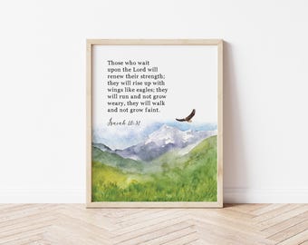 Isaiah 40:31 Print for Wall, Wings Like Eagles Gift, Christian Watercolor Artwork Painting