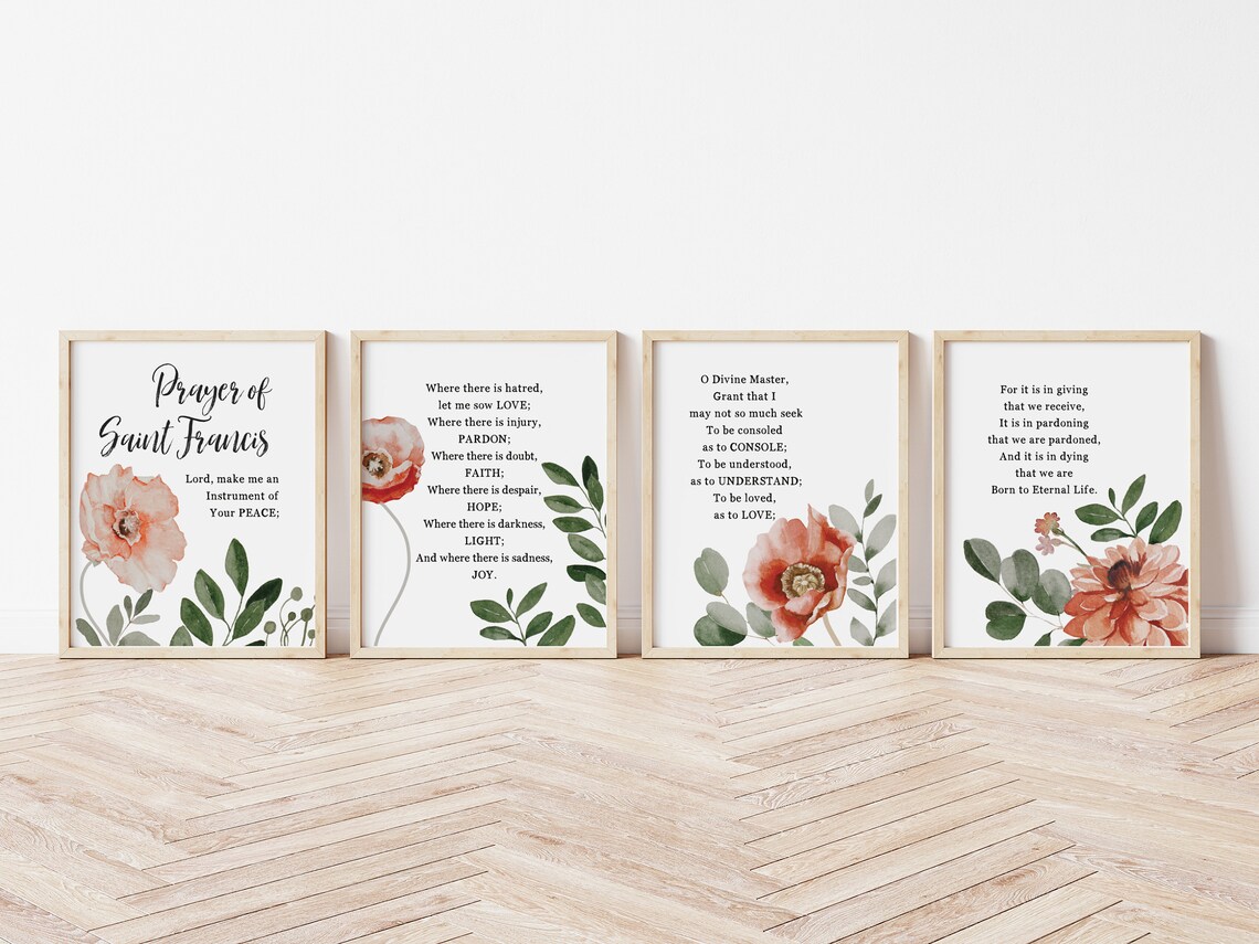 Printable Prayer of St Francis of Assisi Set of 4 8x10, Lord Make Me an Instrument of Your Peace ...