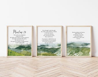 Psalm 23 Scripture Watercolor Print, Christian Wall Art, Beautiful Bible verse print