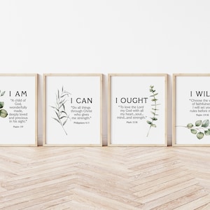 I Am I Can I Ought I Will quote with bible verses, based on Charlotte Mason&#39;s Motto for children, Set of 4