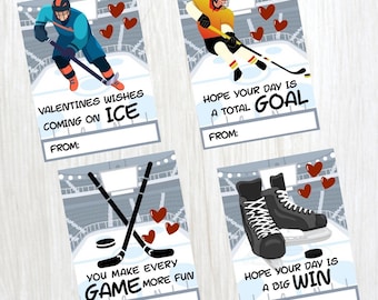 Printable Hockey Valentine Cards for Class, Classroom Valentines Cards