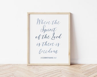 Printable Where the Spirit of the Lord is There is Freedom Sign, 2 Corinthians 3:17, freedom quote, Christian beach wall print for teen girl