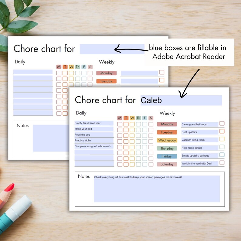 Editable Chore Chart for Teens and Tweens, Daily Checklist, Weekly ...