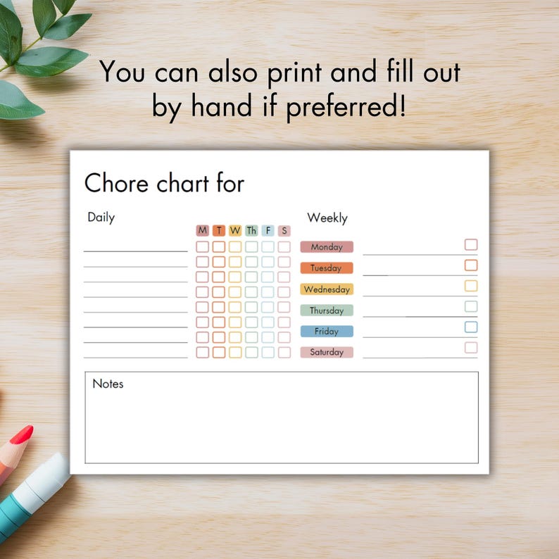 Editable Chore Chart for Teens and Tweens, Daily Checklist, Weekly ...