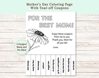 Mother's Day Coloring Page, Love Coupons, Homemade Mother's Day Coupons, Mother's Day Gift for Grandma, Classroom Mothers Day Activity