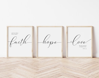 Faith Hope Love Scripture Print, Christian Wall Art (Digital Download)