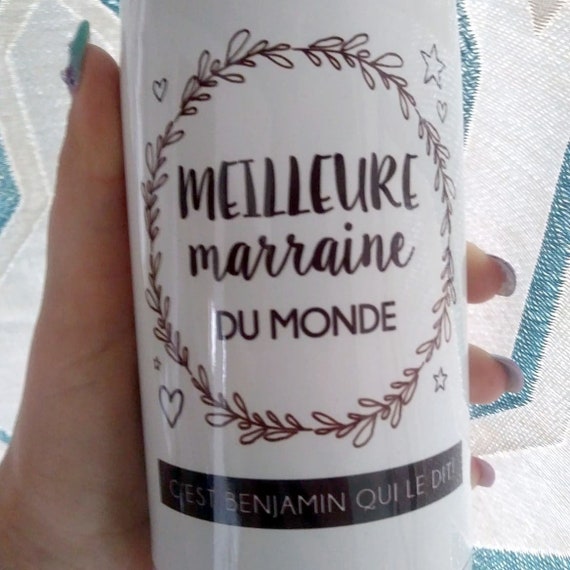 Duo Bouteille Deau Personnalisée Meilleur Parrain Du Monde Et Meilleure Marraine Du Monde En Acier Inoxydable Thermos Isotherme Noir