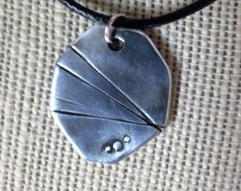 Rustic 99.9% Fine Silver Geometric pendant, minimalist. Ready to ship.